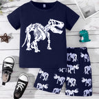 2023 Toddler Kids Boys Summer Short Sleeve Dinosaur T Shirts Tops Shorts Outfits Clothes Set 2 to 7 (1-White, 5 Years)