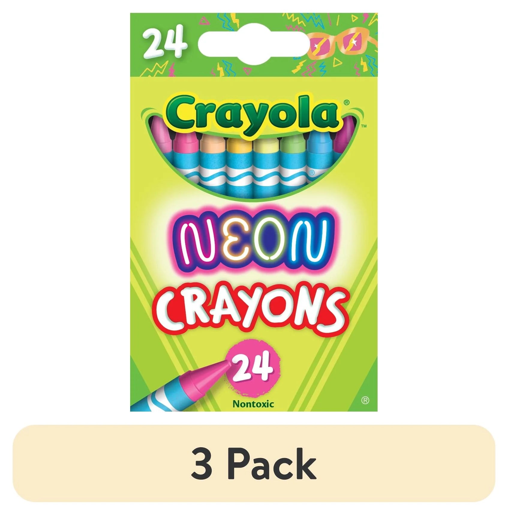 (3 Pack)  Neon Crayons, 24 Ct, School Supplies, Classroom Must Haves, Cute Crayons, Arts & Crafts, Coloring Gift for Kids, Ages 3+