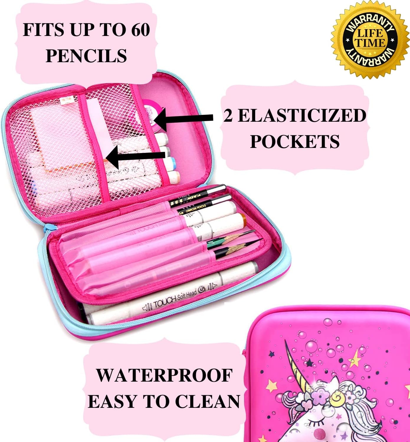 Unicorn Pencil Case for Girls | Cute Preschool, Kindergarten, and Elementary Pen Holder with Compartments |Toddler Pink School Zipper Pouch (Pink Unicorn) (Pink Unicorn)