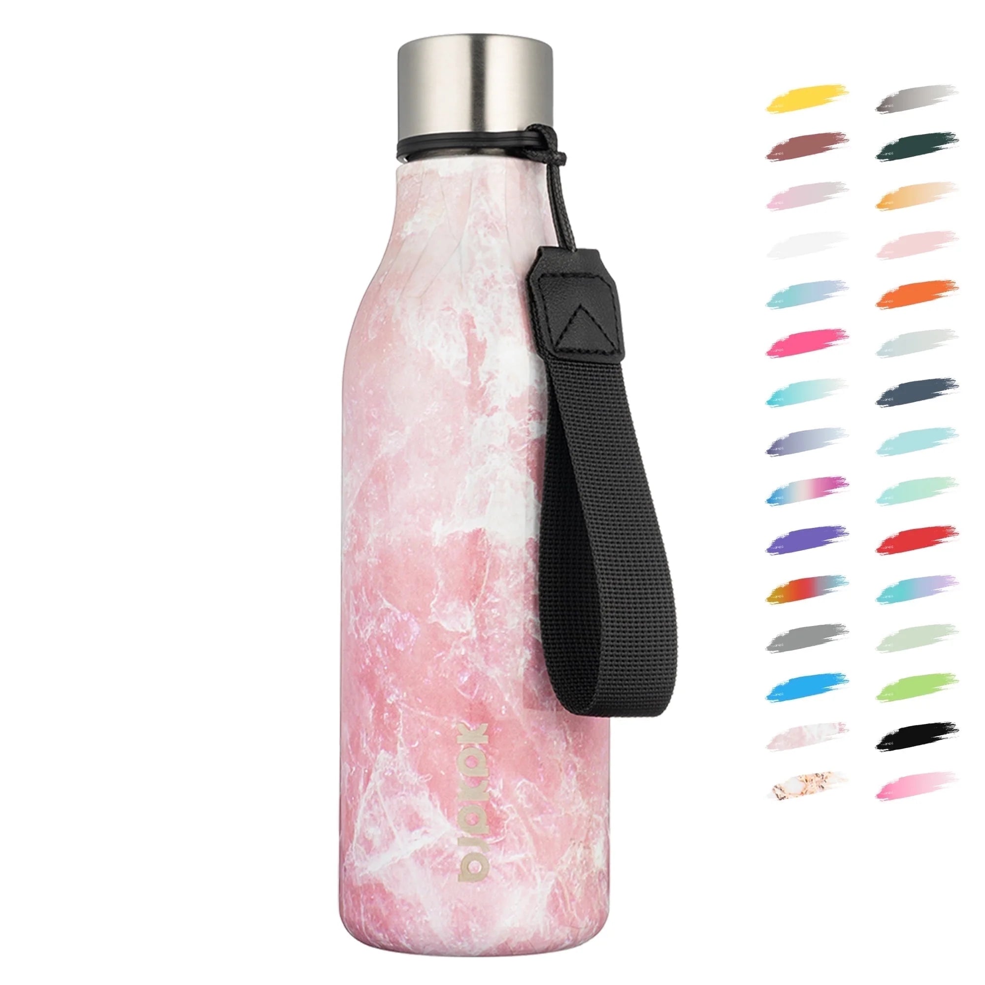 Insulated Water Bottles, 18 Oz Stainless Steel Metal Water Bottle with Strap, BPA Free Leak Proof Thermos, Mugs, Flasks, Reusable Water Bottle for Sports& Travel, Blossom
