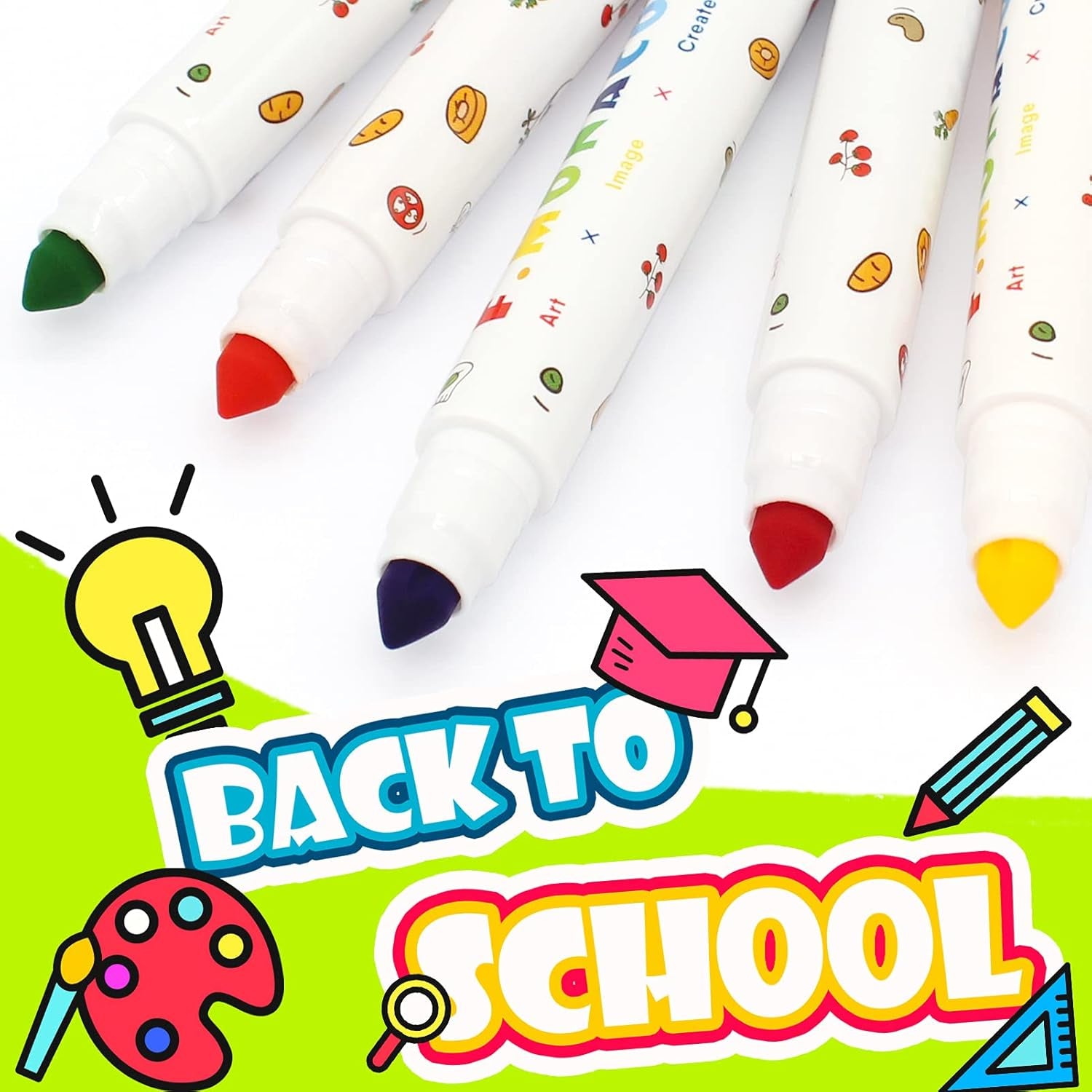 Washable Coloring Markers, 6 Colors Toddler Markers for Kids Ages 2-4 Years, Non-Toxic Art School Supplies Broad Line Flower Monaco