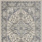 4' X 6' Blue and Ivory Medallion Power Loom Distressed Area Rug-2