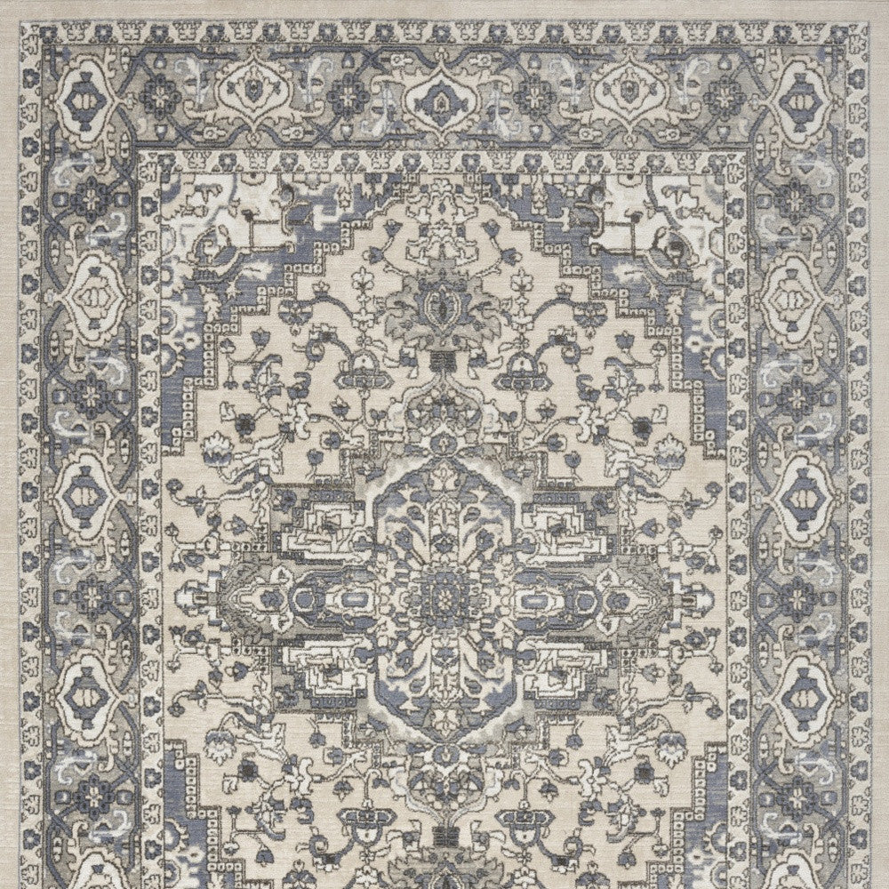 4' X 6' Blue and Ivory Medallion Power Loom Distressed Area Rug-2