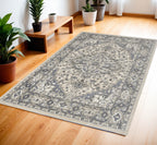 4' X 6' Blue and Ivory Medallion Power Loom Distressed Area Rug-0