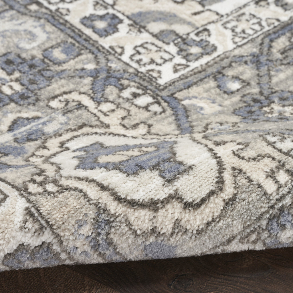 4' X 6' Blue and Ivory Medallion Power Loom Distressed Area Rug-4