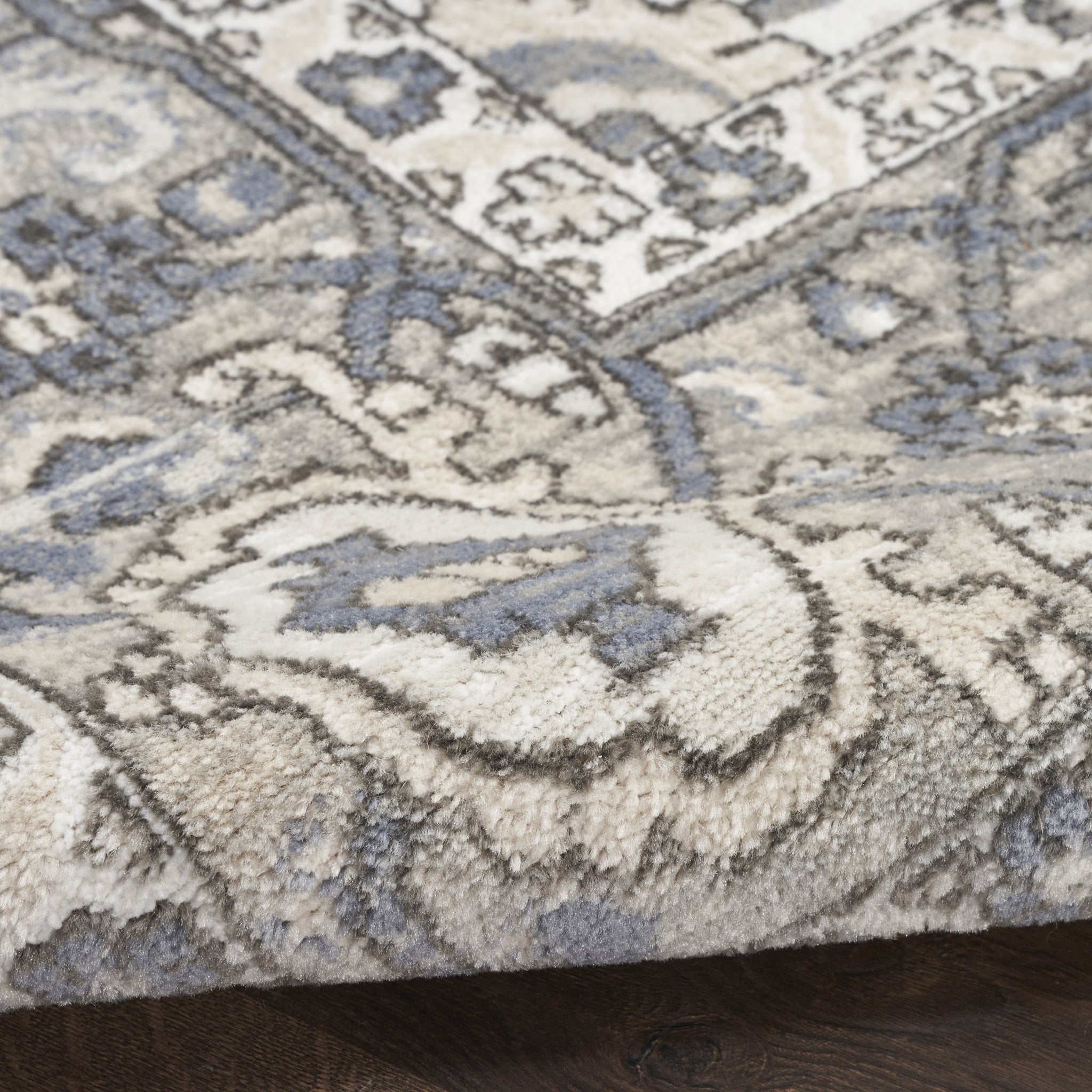4' X 6' Blue and Ivory Medallion Power Loom Distressed Area Rug-4