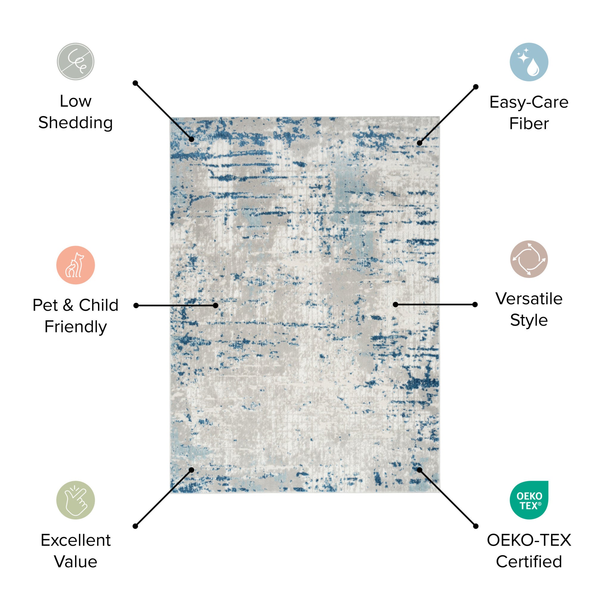 4' X 6' Blue and Ivory Medallion Power Loom Distressed Area Rug-6