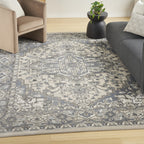4' X 6' Blue and Ivory Medallion Power Loom Distressed Area Rug-7