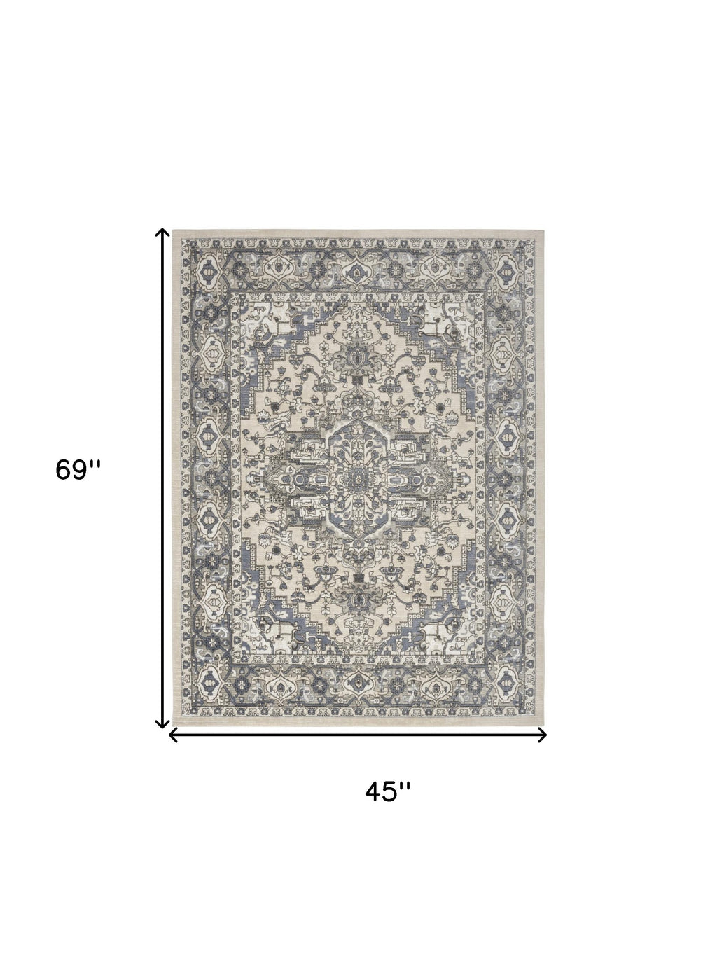 4' X 6' Blue and Ivory Medallion Power Loom Distressed Area Rug-3