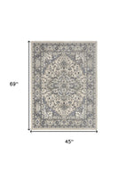 4' X 6' Blue and Ivory Medallion Power Loom Distressed Area Rug-3