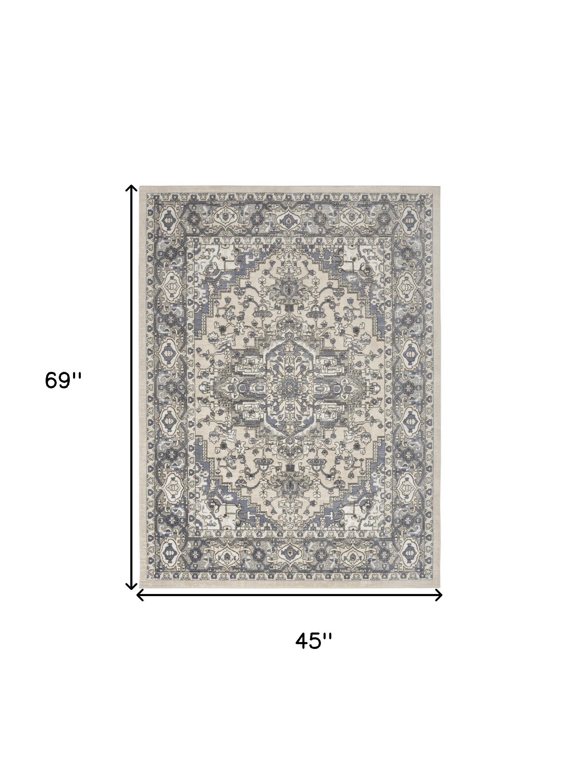 4' X 6' Blue and Ivory Medallion Power Loom Distressed Area Rug-3