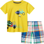 Cute Children Clothes Set 1 to 7 Years Summer Boy'S Short Sleeve Shorts Car Pattern Two Piece (Yellow, 2-3 Years)