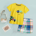 Cute Children Clothes Set 1 to 7 Years Summer Boy'S Short Sleeve Shorts Car Pattern Two Piece (Yellow, 4-5 Years)