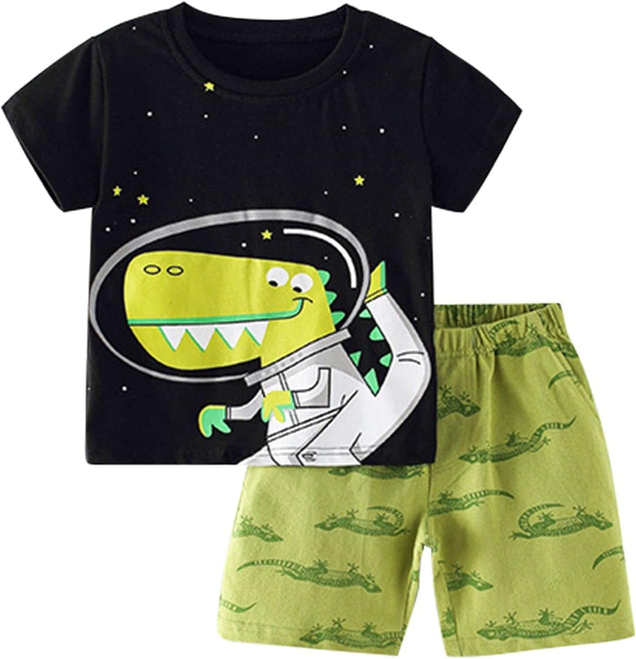 Boys Clothes 8 10 Boys Toddler Cotton Short Sleeve T Shirt and Short Set with Cute Dinosaur Shorts (Black, 5-6 Years)