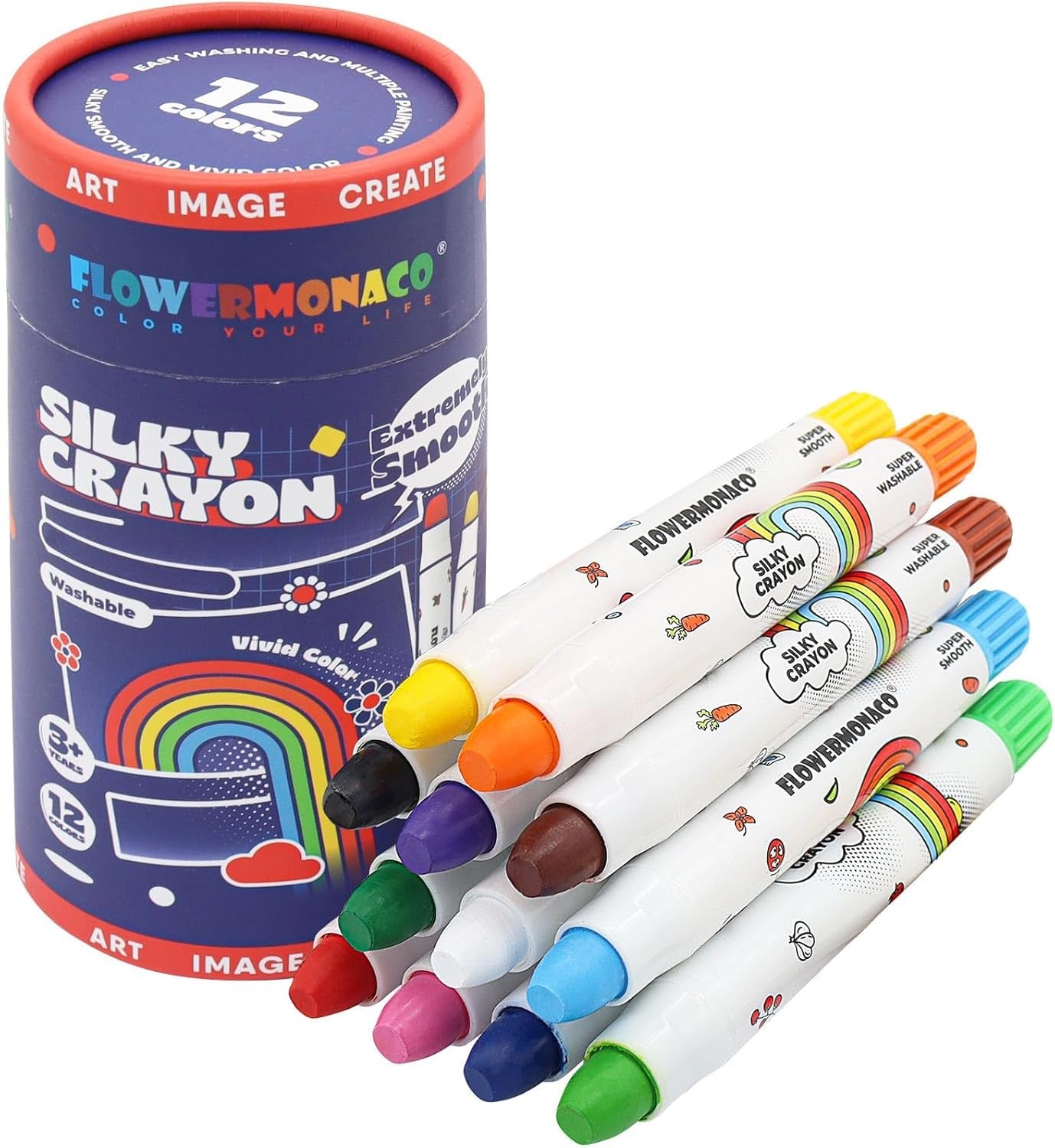 12-Color Jumbo Toddler Crayons, Non-Toxic and Washable Art Supplies for Kids, Safe Coloring Tools for Boys and Girls by Flower Monaco