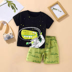 Boys Clothes 8 10 Boys Toddler Cotton Short Sleeve T Shirt and Short Set with Cute Dinosaur Shorts (Black, 5-6 Years)
