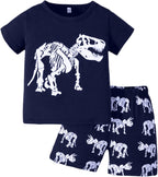 2023 Toddler Kids Boys Summer Short Sleeve Dinosaur T Shirts Tops Shorts Outfits Clothes Set 2 to 7 (1-White, 5 Years)