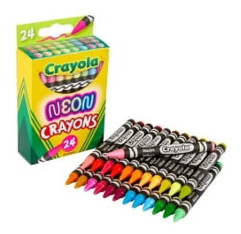 (3 Pack)  Neon Crayons, 24 Ct, School Supplies, Classroom Must Haves, Cute Crayons, Arts & Crafts, Coloring Gift for Kids, Ages 3+