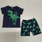 2023 Toddler Kids Boys Summer Short Sleeve Dinosaur T Shirts Tops Shorts Outfits Clothes Set 2 to 7 (1-Green, 6 Years)