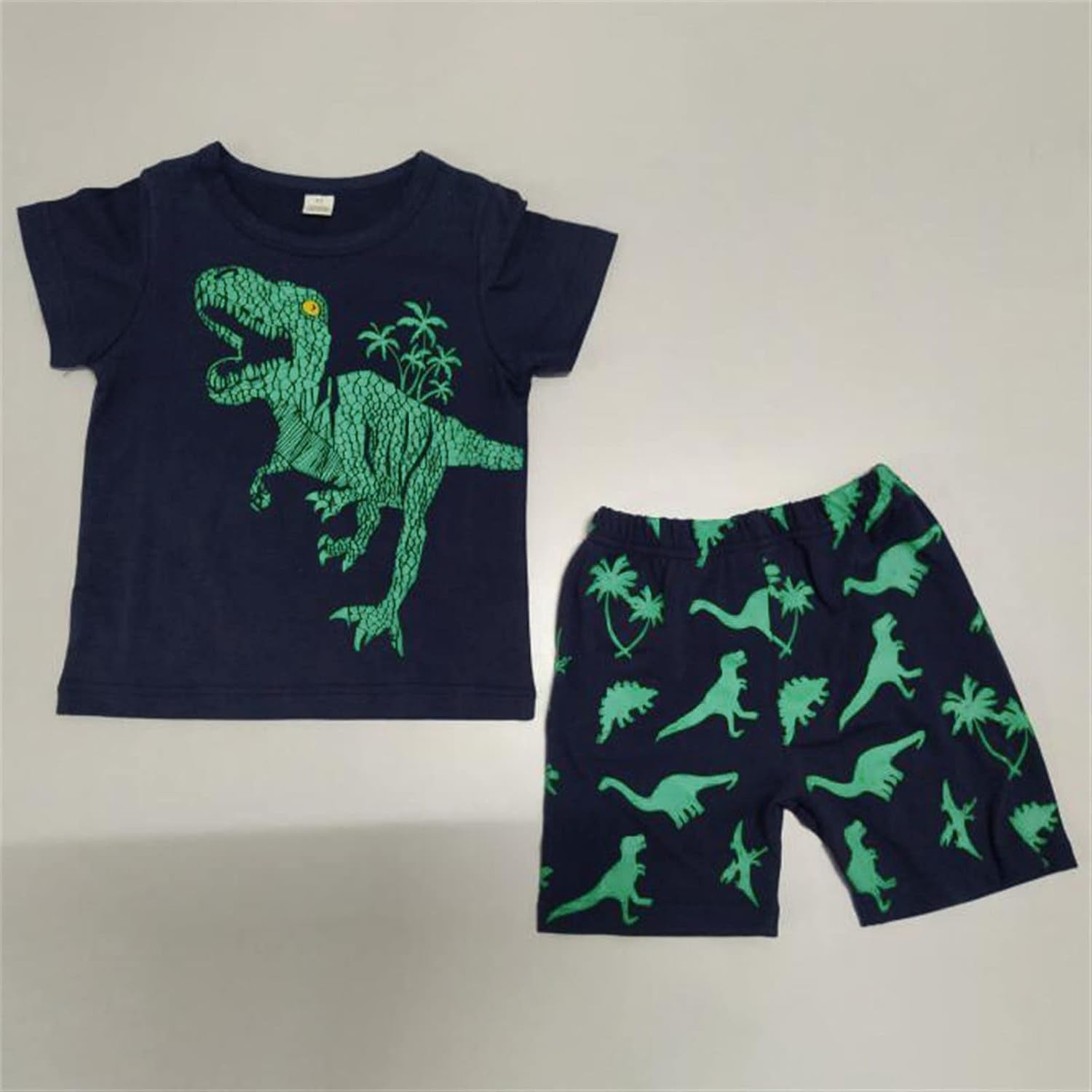 2023 Toddler Kids Boys Summer Short Sleeve Dinosaur T Shirts Tops Shorts Outfits Clothes Set 2 to 7 (1-Green, 6 Years)