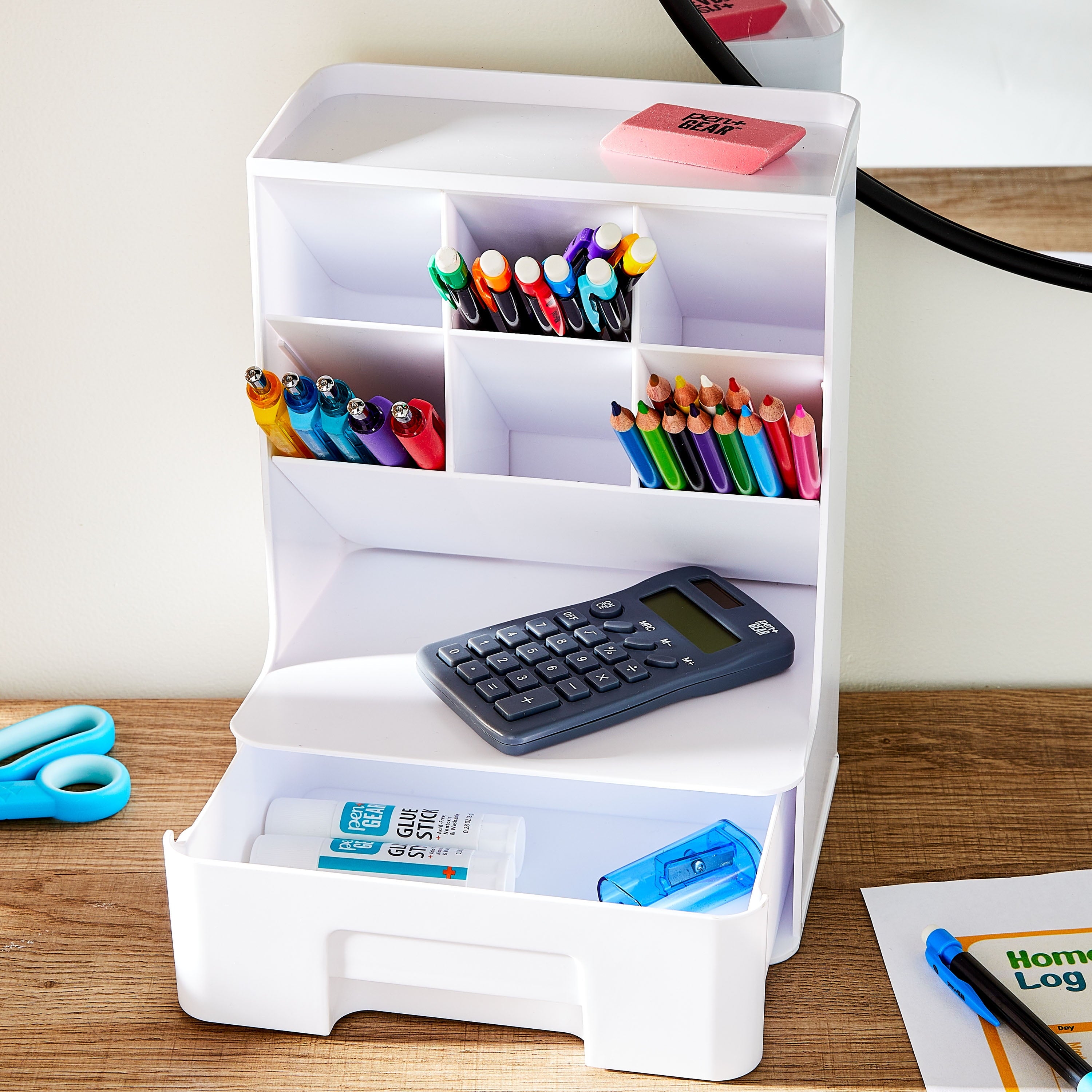 (4 Pack) Pen Gear White Tall Organizer Plastic Desktop Organizer