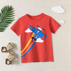 Cute Toddler Clothes Set for Boys' Short Sleeve Tees Cotton Casual Airplane Rainbow Graphic Crewneck (Red, 3-4 Years)