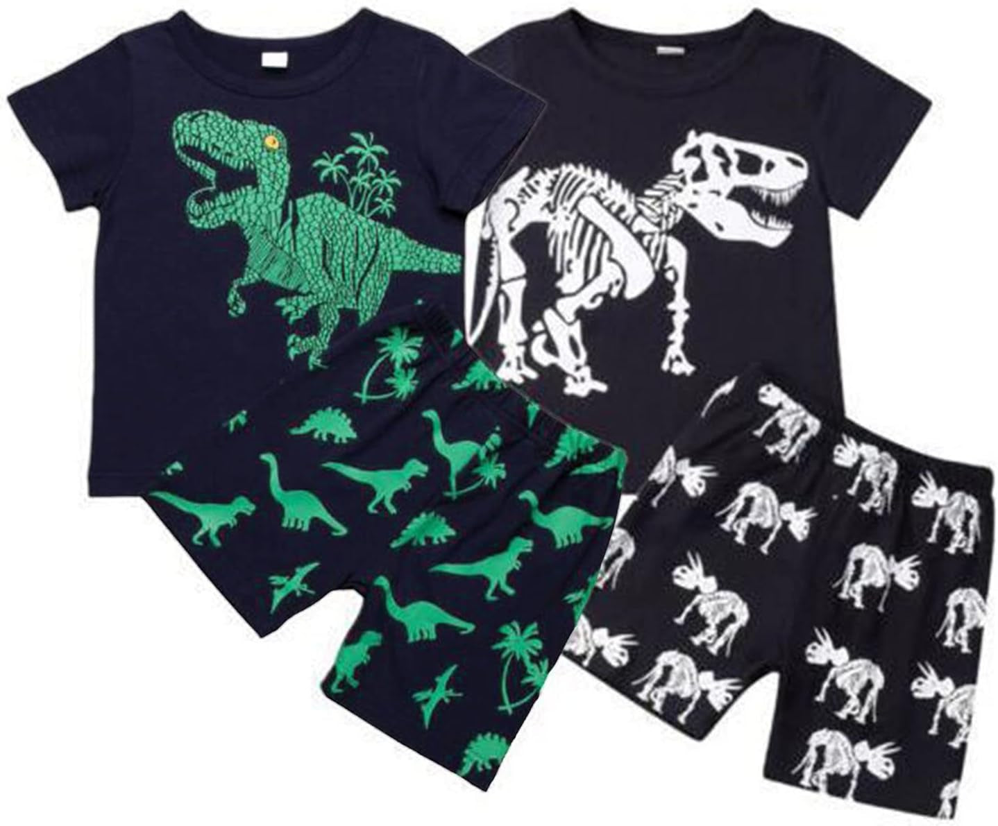 2023 Toddler Kids Boys Summer Short Sleeve Dinosaur T Shirts Tops Shorts Outfits Clothes Set 2 to 7 (1-Green, 6 Years)