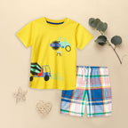 Cute Children Clothes Set 1 to 7 Years Summer Boy'S Short Sleeve Shorts Car Pattern Two Piece (Yellow, 2-3 Years)