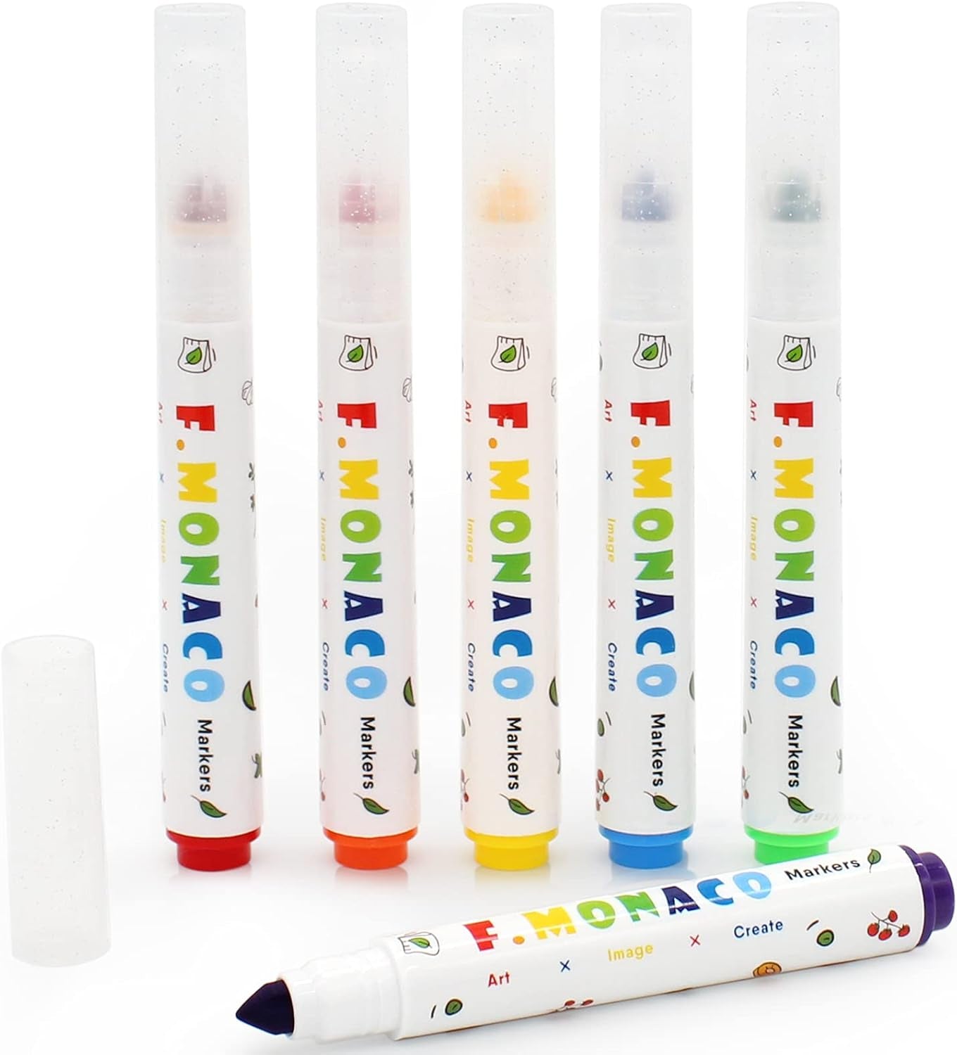 Washable Coloring Markers, 6 Colors Toddler Markers for Kids Ages 2-4 Years, Non-Toxic Art School Supplies Broad Line Flower Monaco